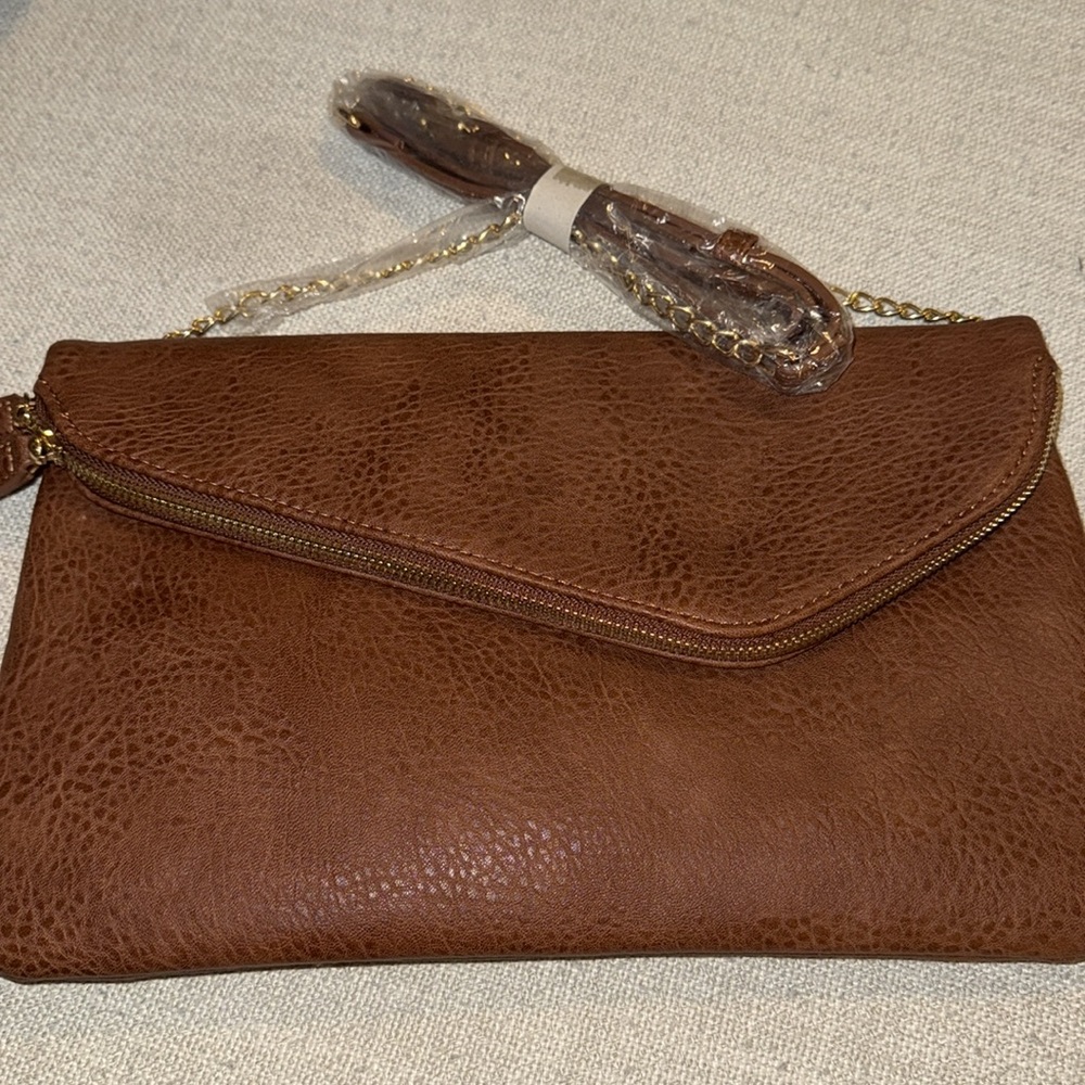 Urban Expressions Stella Vegan Leather Clutch Purse W/Strap Tan New W/Out Tags